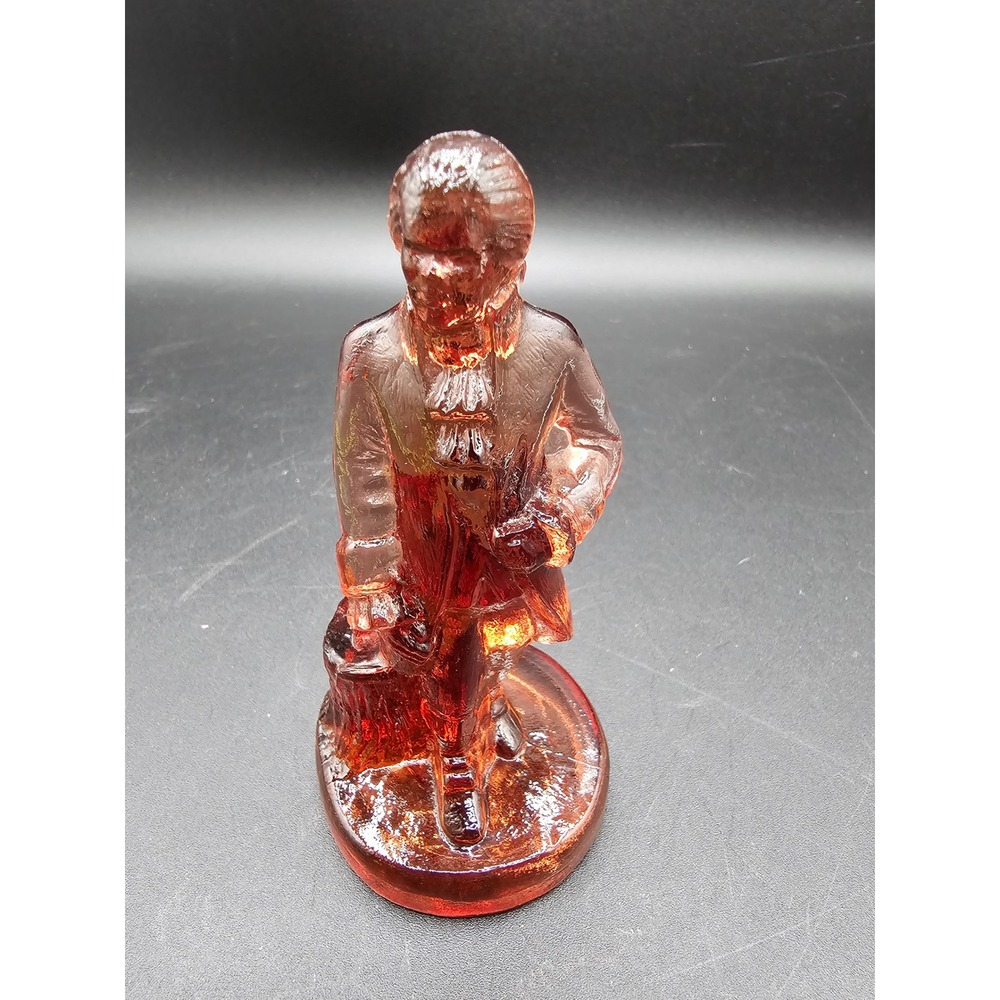 Boyd Art Glass Colonial Man Figurine Amberina Sunset Glass B in Diamond Logo 4"